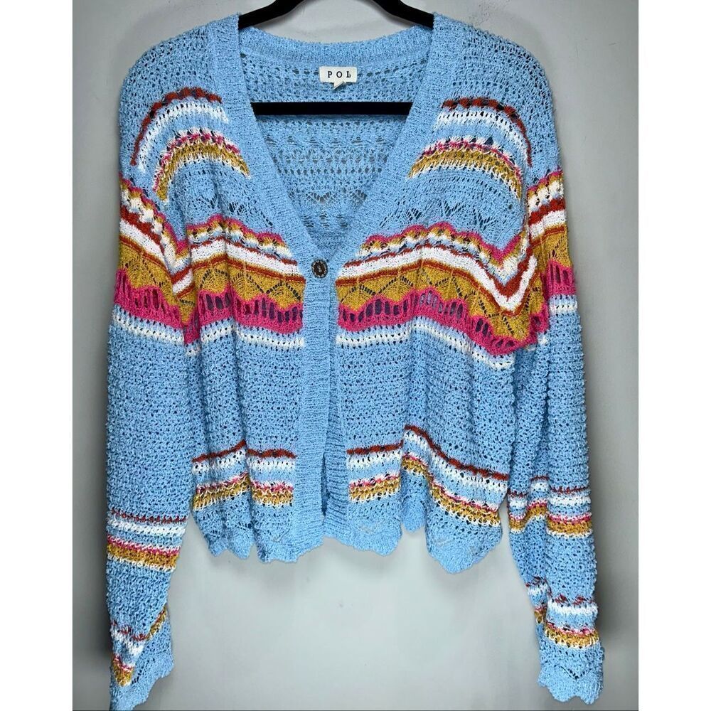 POL Palms Spring Stripe Sweater Cardigan size Large
